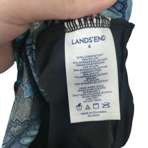 Lands End Underwire Slimming Paisley One Piece Swimsuit Size 8 Blue Ruching - Picture 11 of 11